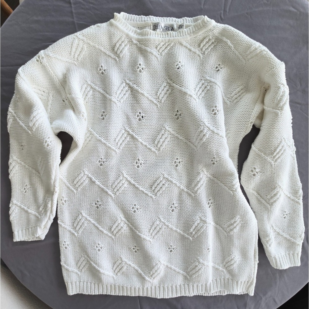 Vintage White Sweater Cotton Quiet Luxury Cottage Preppyβ Minimalist 80s 90s